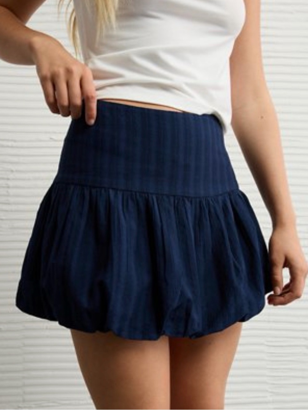 American Eagle High-Waisted Smocked Bubble Skirt Navy XS NWT